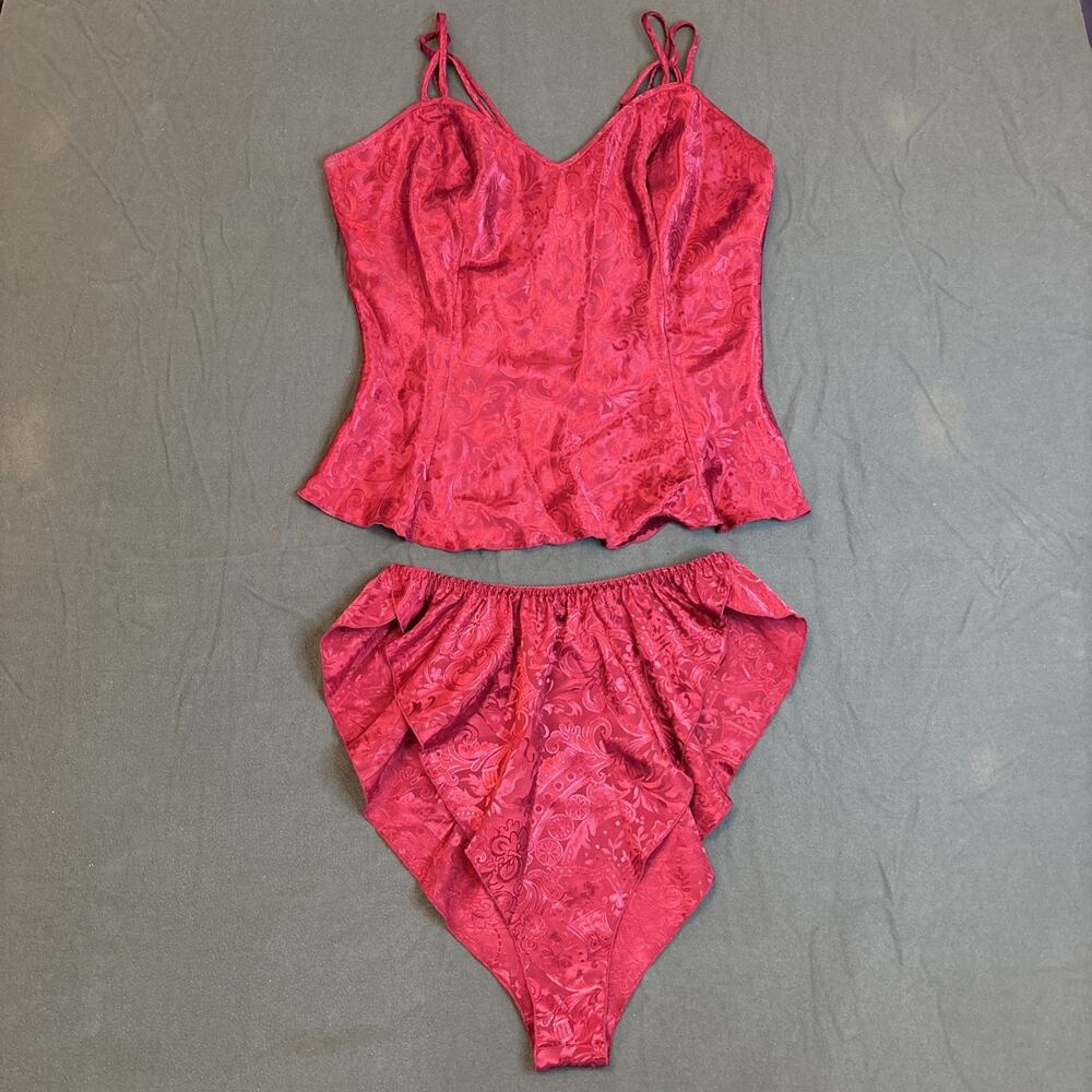 Vintage Victoria's Secret Gold Label Red Jacquard Size Medium Cami & Shorts Set